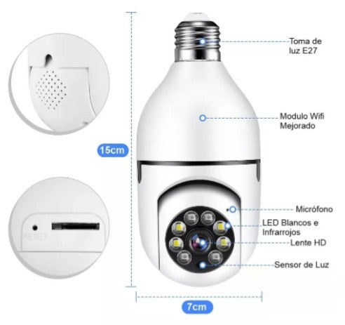 CAMARA ROBÓTICA TIPO BOMBILLO WIFI, 360°